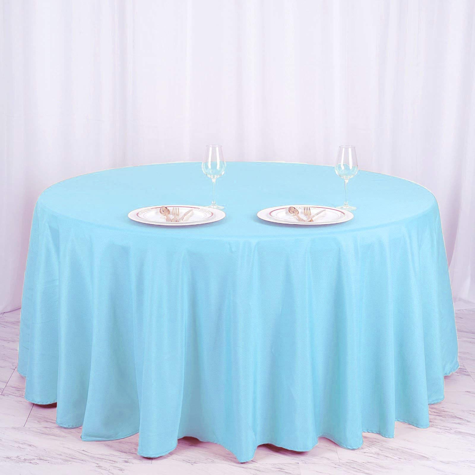 Balsacircle 120 Inch Blue Round Tablecloths Fabric Table Cover Linens For Wedding Party Polyester Reception Banquet Events Kitch